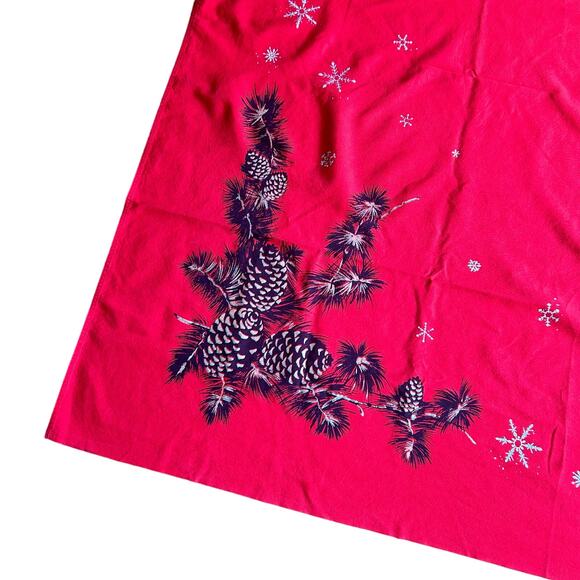 Vtg Christmas CALIFORNIA HAND PRINTS Tablecloth circa 1950's 50" x 52" Red Gold - Picture 11 of 14